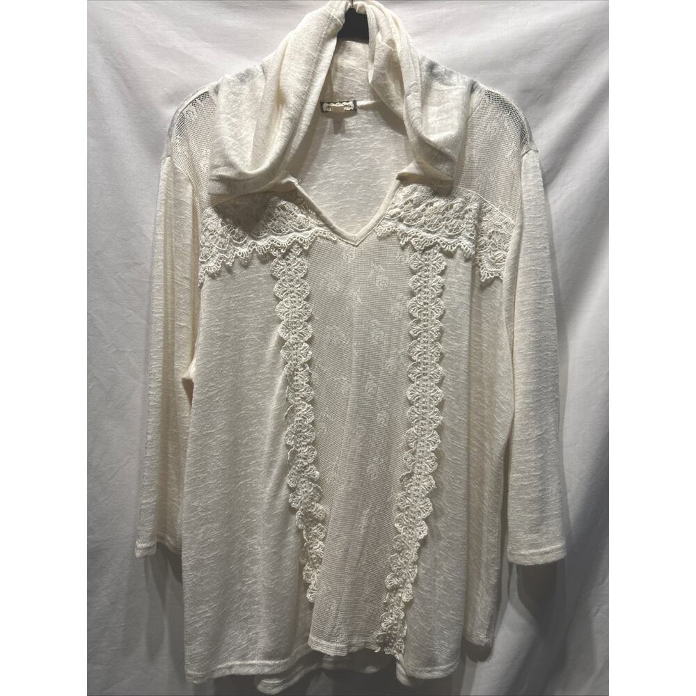 Eyeshadow Women’s 1x Off White Knit Top Mesh Slub Hooded Layering Lightweight